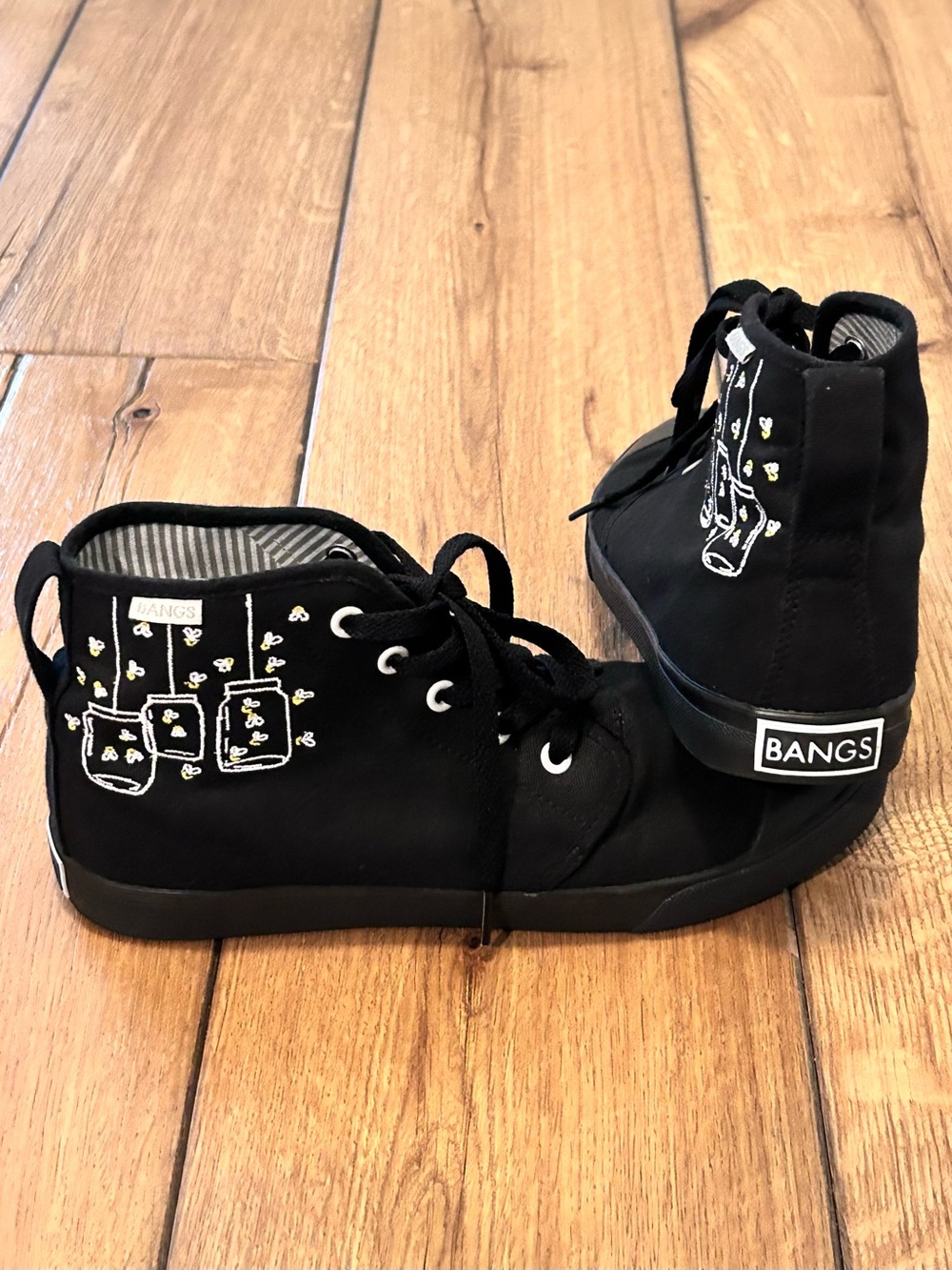 BANGS Firefly High Top Vegan Canvas Lace Up Black Onyx Sneaker Women’s 8.5 Men 7 - Picture 2 of 16